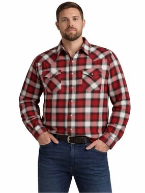 Ely Cattleman Western Pearl Snap Shirt XXL Tall Red Plaid 100%Cotton Long Sleeve